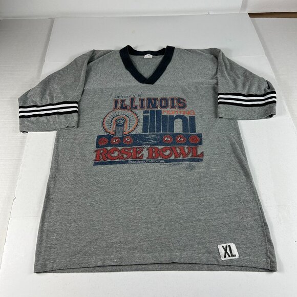 VTG 1984 Rose Bowl Illinois Fighting Illini Shirt Small Grey Single Stitch Tee - Picture 1 of 15